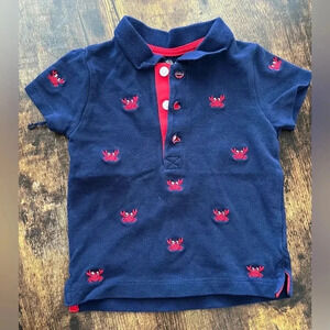 Little Me | baby boy crab embroidered polo shirt. Size: 12M.